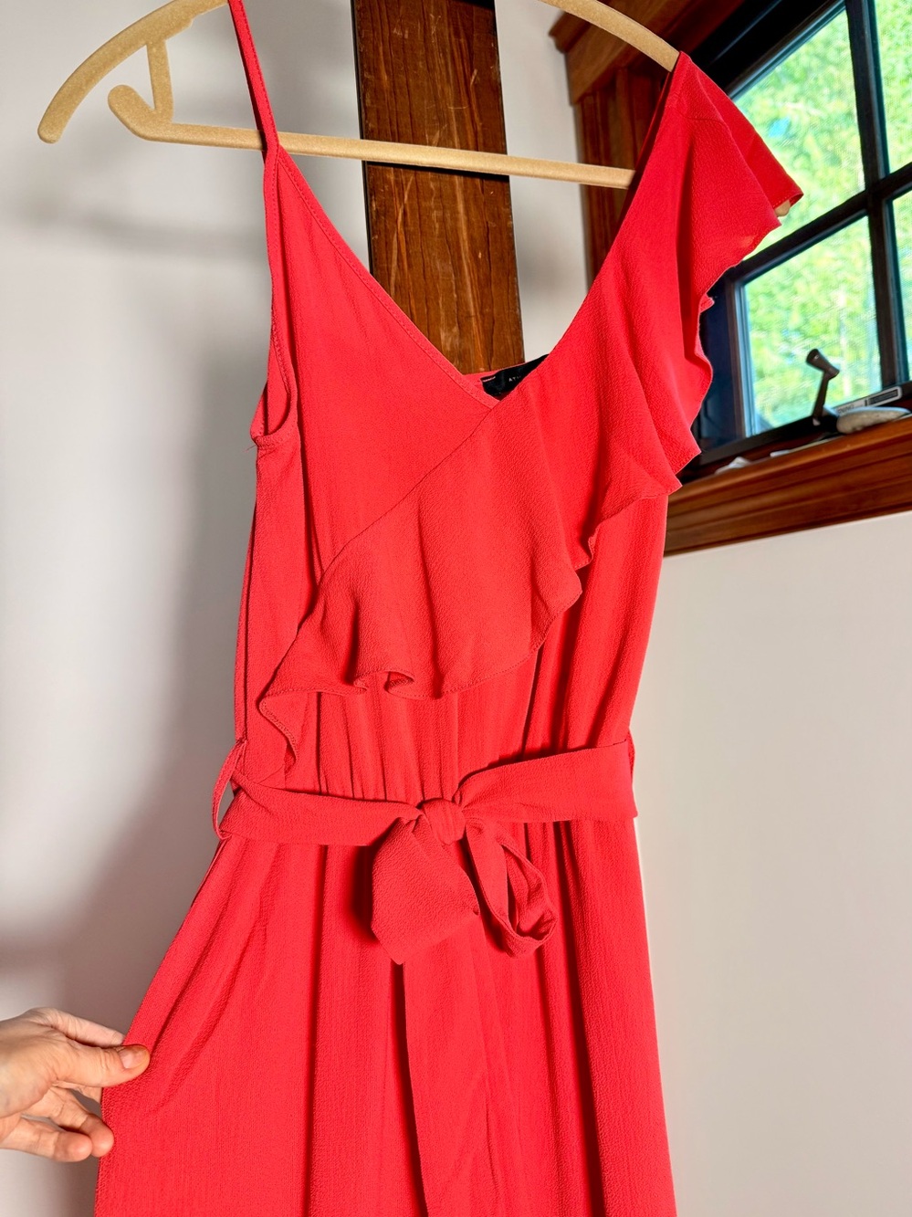 Women’s Asymmetric Ruffled Crossover Jumpsuit Coral Red